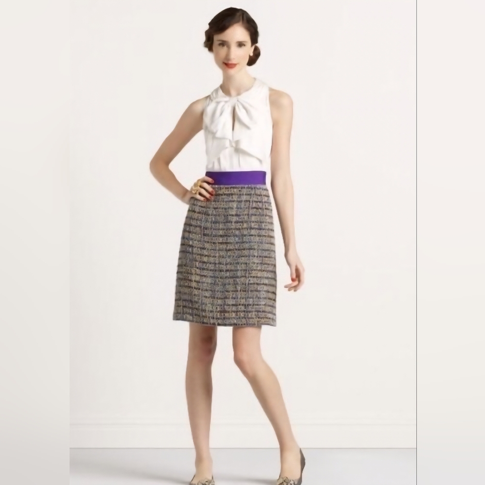 #973 Kate Spade Silk & Mohair Tweed Multicolor A-Line Dress Purple Waist Sz.4